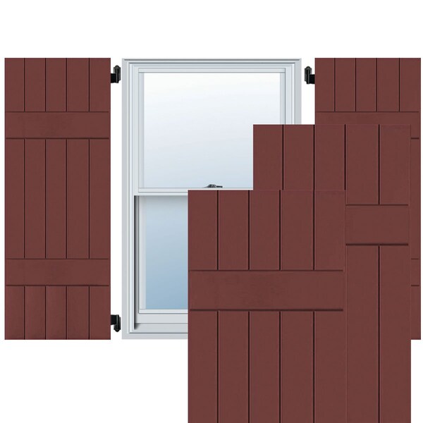 Ekena Millwork Exterior 5 Board (2 Batten) Real Wood Pine Board-n-Batten Shutters, Cottage Red PR, RWB18X059CRP RWB18X059CRP - main